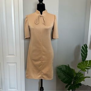 Nude Midi Chinese Collar Dress